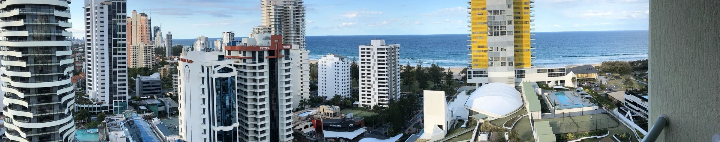 Looking through high rise buildings toward the ocean on the Gold Coast, Queensland.